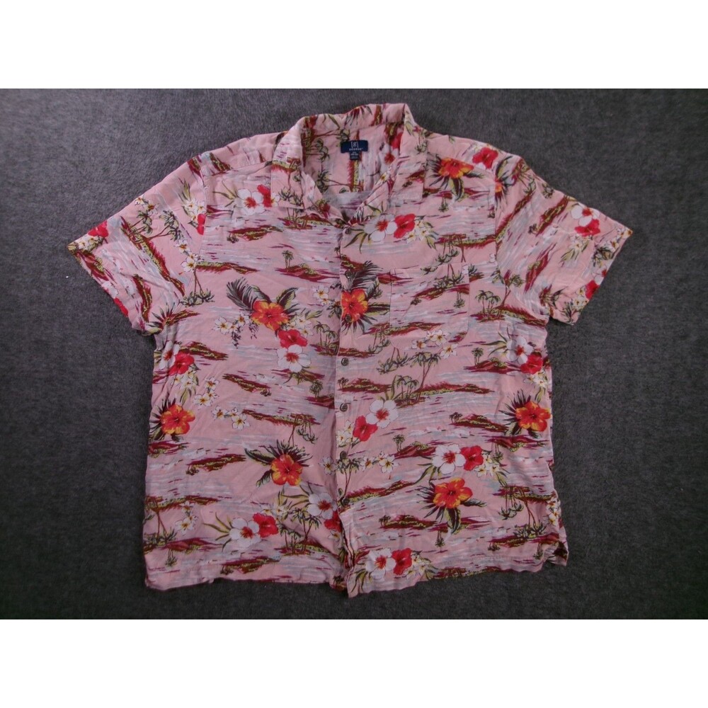 George Shirt Mens XXL Pink Hawaiian Aloha Floral Tropical Button Up Casual